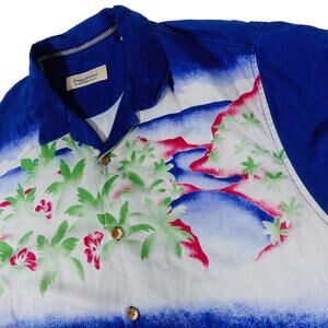 Tommy Bahama Silk Floral Leaf Color Fade Hawaiian Button Up Camp Shirt Large